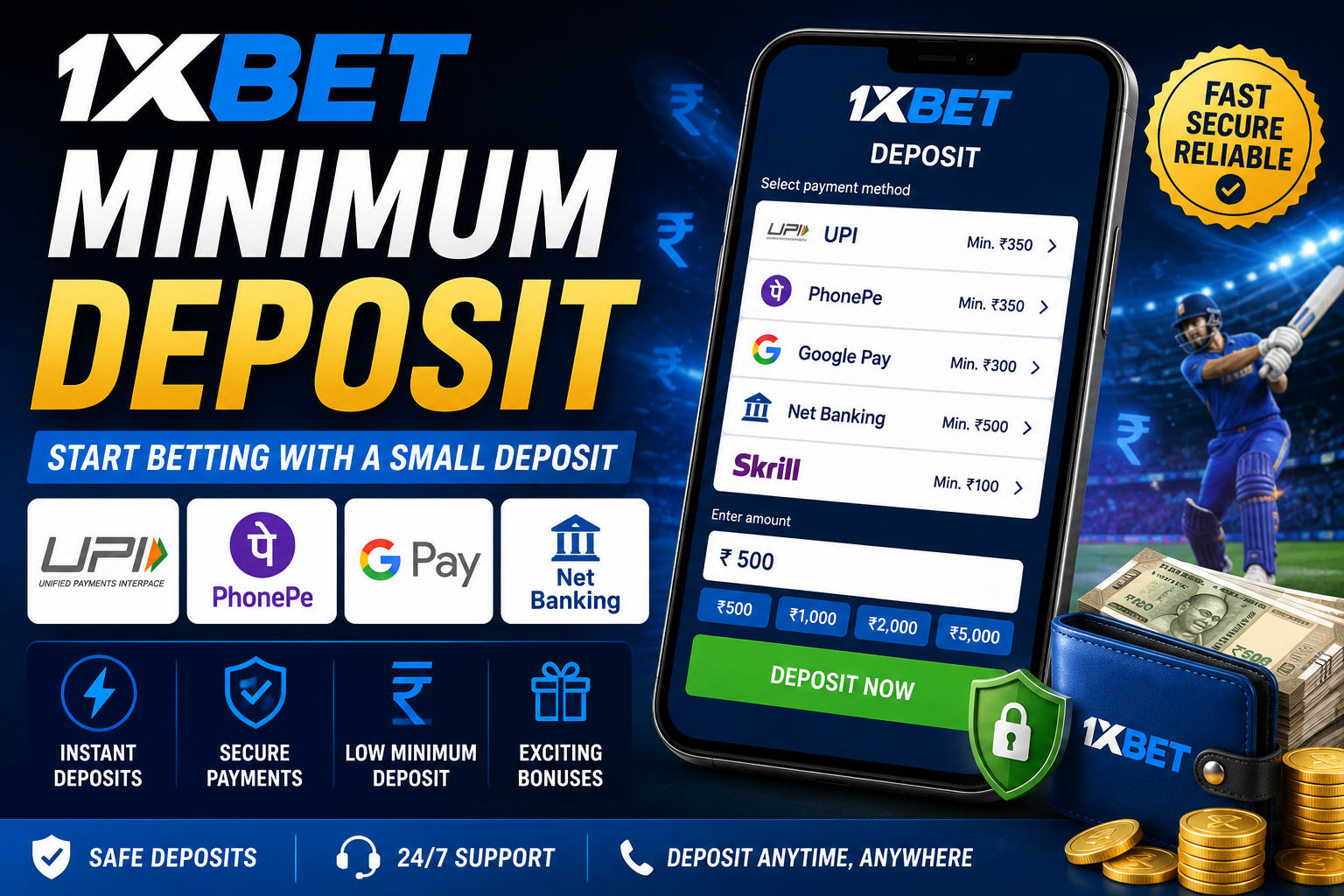 1xbet minimum deposit